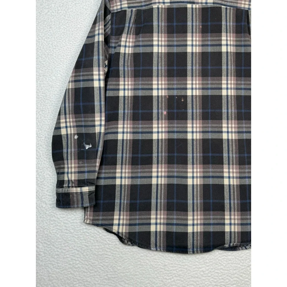Carhartt Flannel Button Up Plaid Shirt - Men's L - Faded Distressed- Black Brown